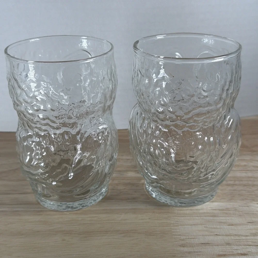 Vintage Owl Shaped Glasses set of 2 by Libbey Clear Glass MCM Bird Birds